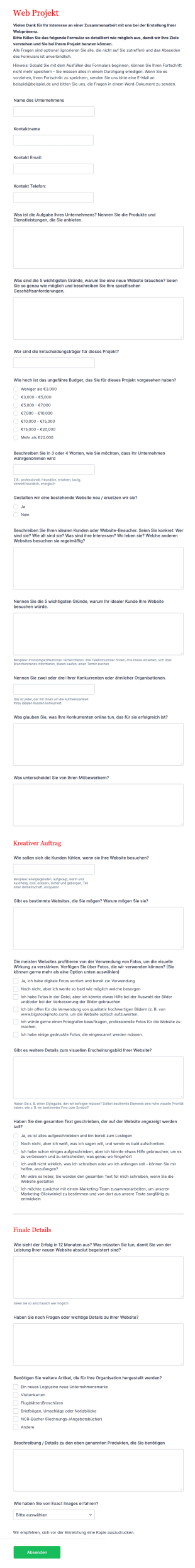 Webprojekt Antragsformular