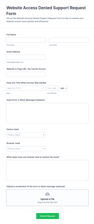 Website Access Denied Support Request Form Template