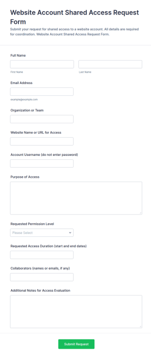 Website Account Shared Access Request Form Template
