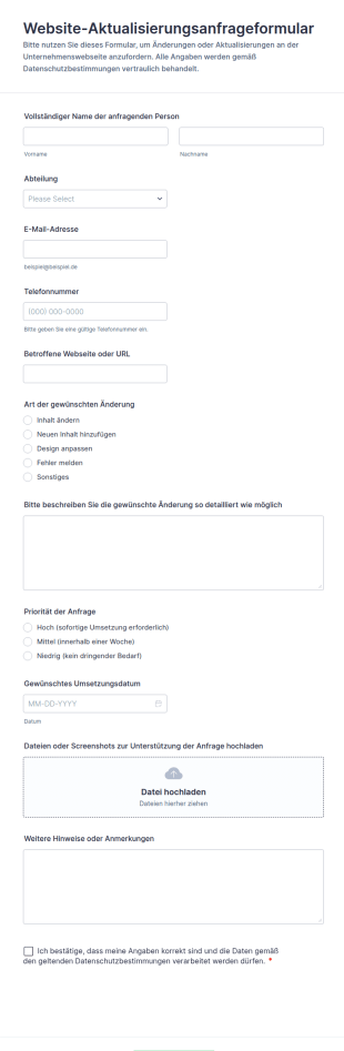Website Aktualisierungsanfrageformular