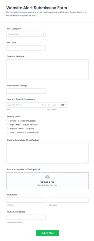 Website Alert Submission Form Template