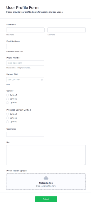 Website And App User Profile Form Template