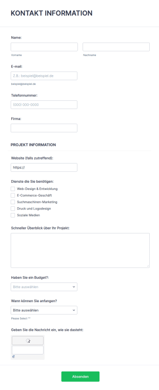 Website Angebotsformular