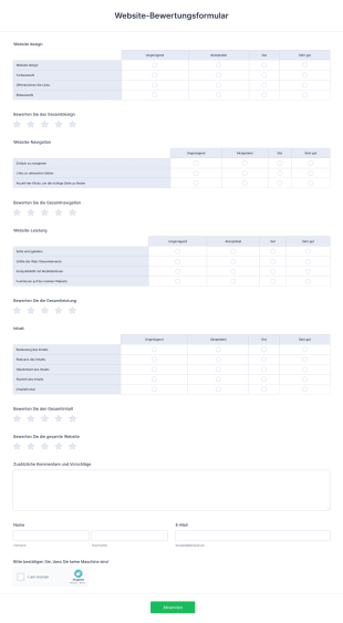 Website Bewertungsformular Form Template