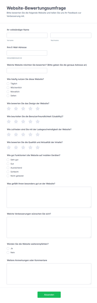 Website Bewertungsumfrage