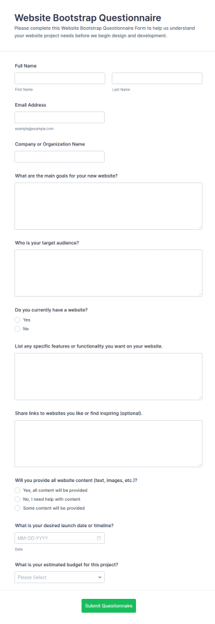 Website Bootstrap Questionnaire Form Template