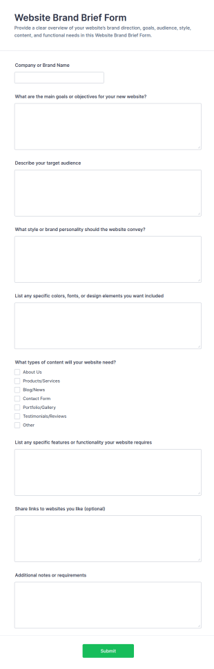 Website Brand Brief Form Template