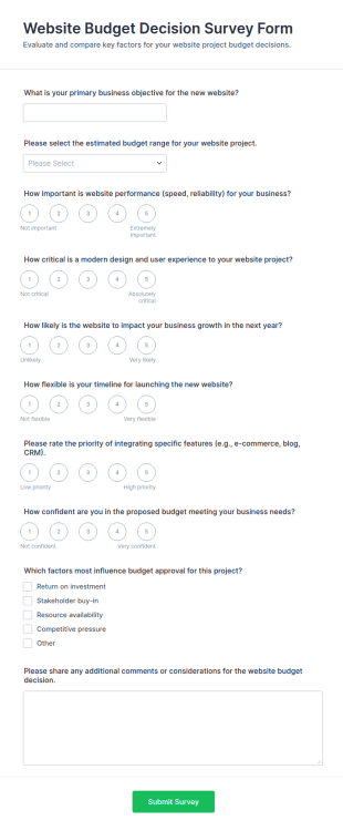 Website Budget Decision Survey Form Template