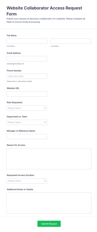 Website Collaborator Access Request Form Template