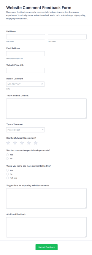 Website Comment Feedback Form Template
