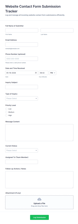 Website Contact Form Submission Tracker Form