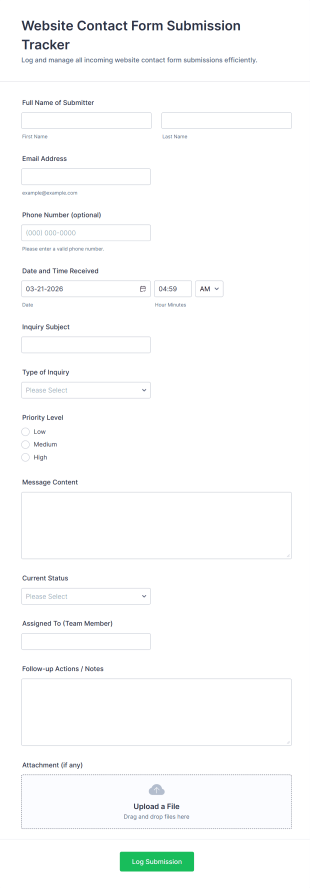 Website Contact Form Submission Tracker