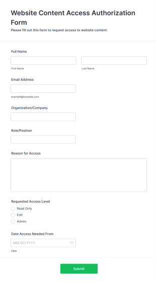 Website Content Access Authorization Form Form Template