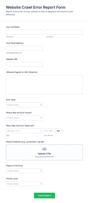Website Crawl Error Report Form Template