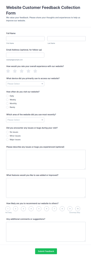 Website Customer Feedback Form Template