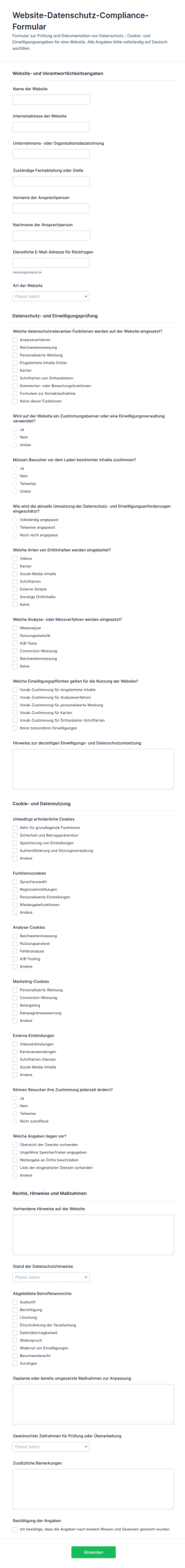 Website Datenschutz Compliance Formular
