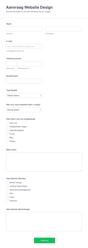 Website Design Aanvraagformulier Form Template