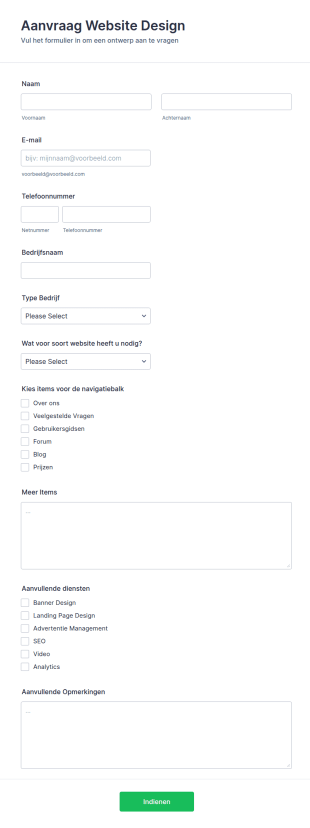 Website Design Aanvraagformulier