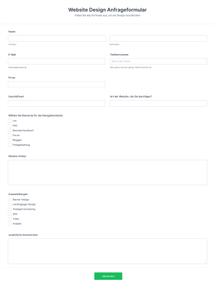 Website Design Anfrageformular Form Template
