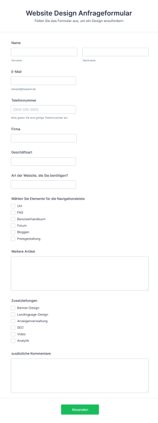Website Design Anfrageformular Form Template