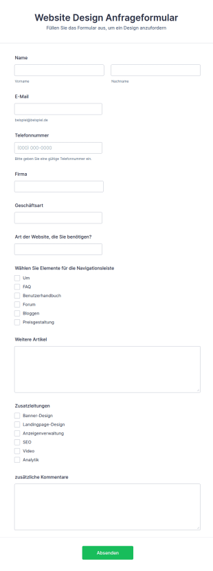 Website Design Anfrageformular