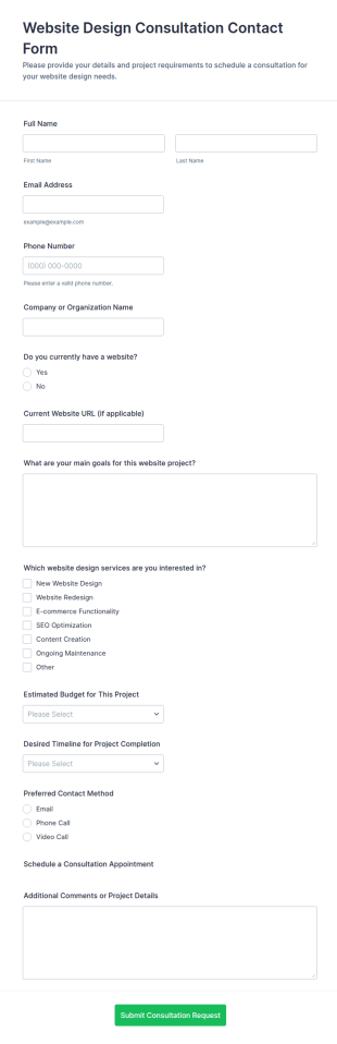Website Design Consultation Contact Form Template