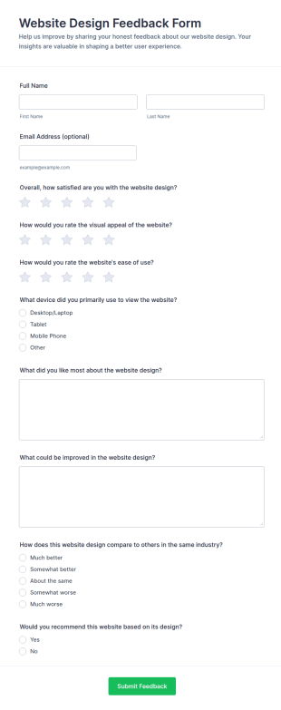 Website Design Feedback Form Template