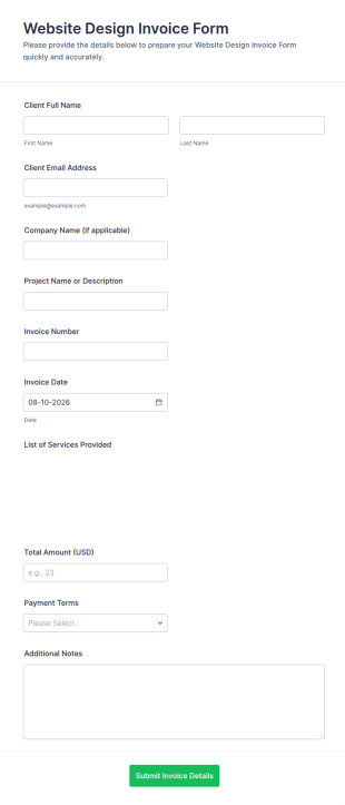 Website Design Invoice Form Template