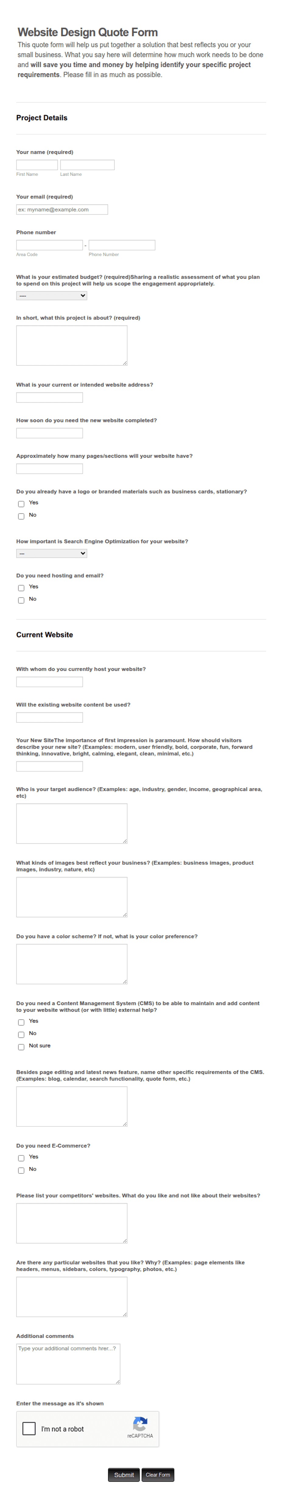 Website Design Order Form Template | Jotform