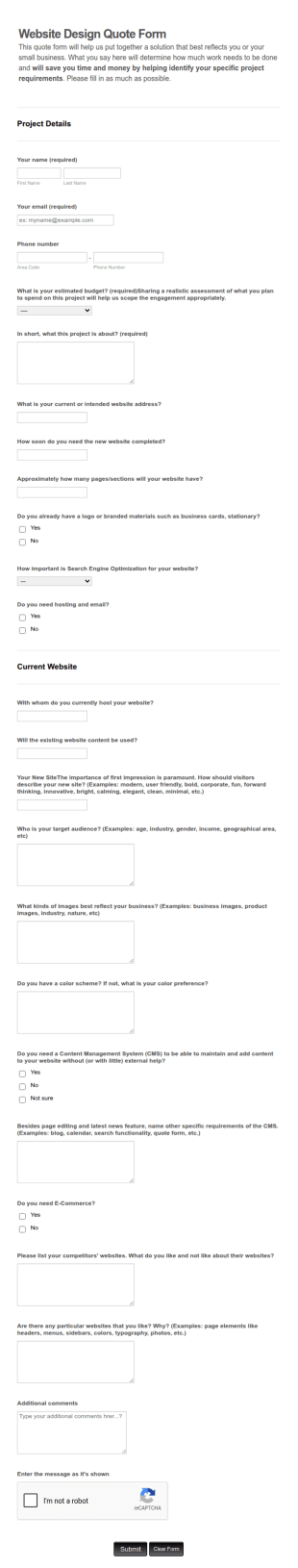 Website Design Order Form Template