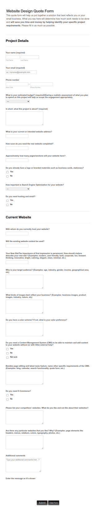 Website Design Order Form Template