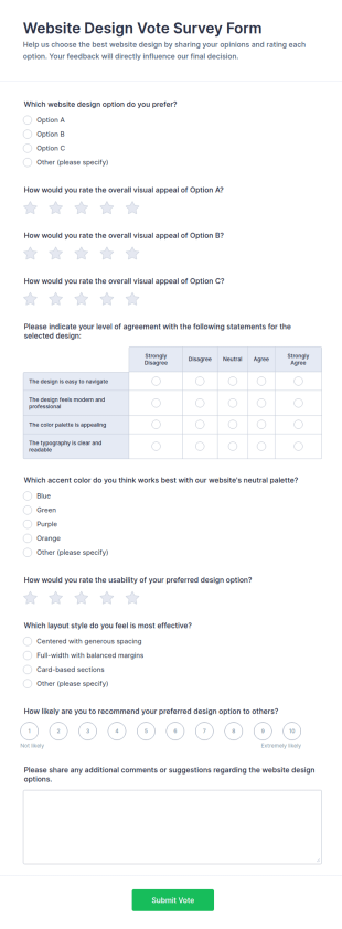 Website Design Vote Survey Form Template