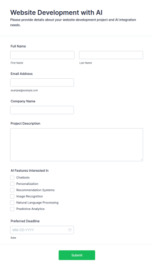 Website Development Inquiry Form Template