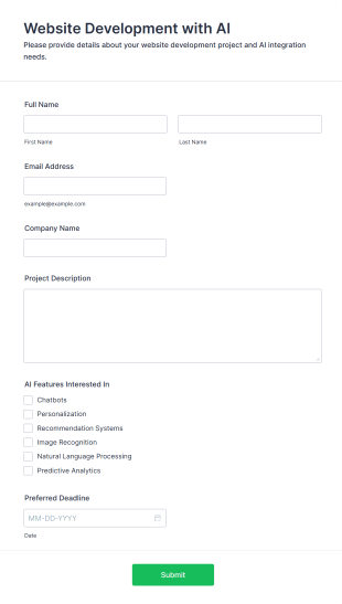 Website Development Inquiry Form Template