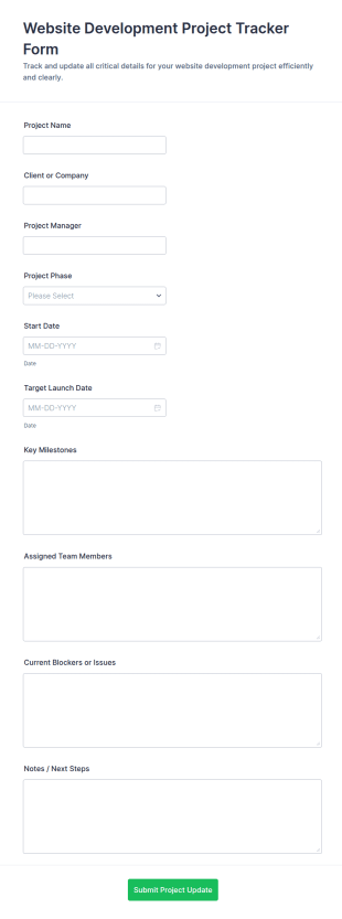 Website Development Project Tracker Form Template