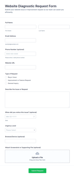 Website Diagnostic Request Form Template