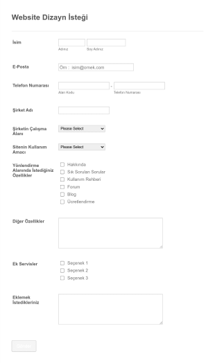 Website Dizayn Istegi Form Template