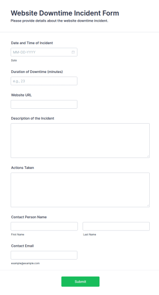 Website Downtime Incident Form Template