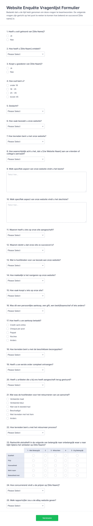 Website Enquête Vragenlijst Formulier