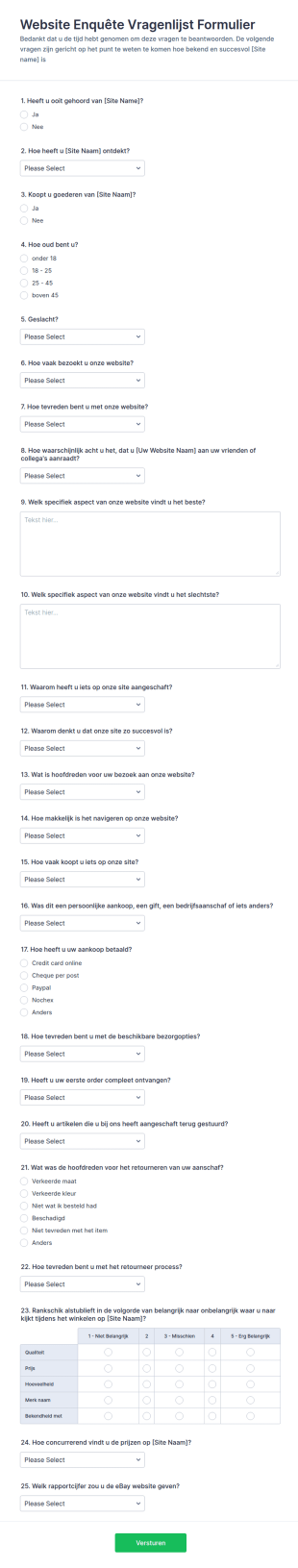 Website Enquête Vragenlijst Formulier