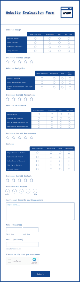 Website Evaluation Form Template