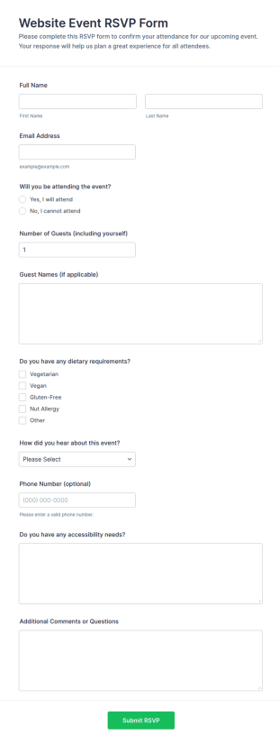 Website Event RSVP Form Template