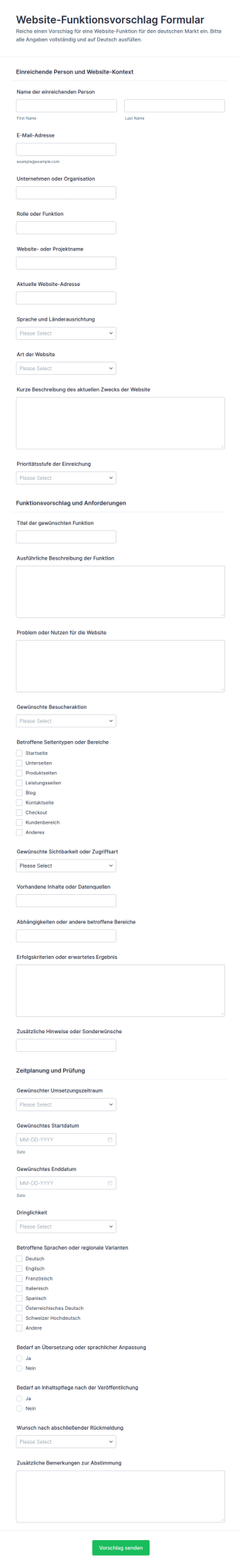 Website Feature Einreichung