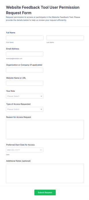 Website Feedback Tool User Permission Request Form Template