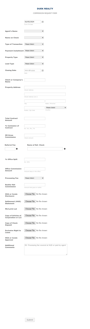 Digital Agent Commission Request Form Template