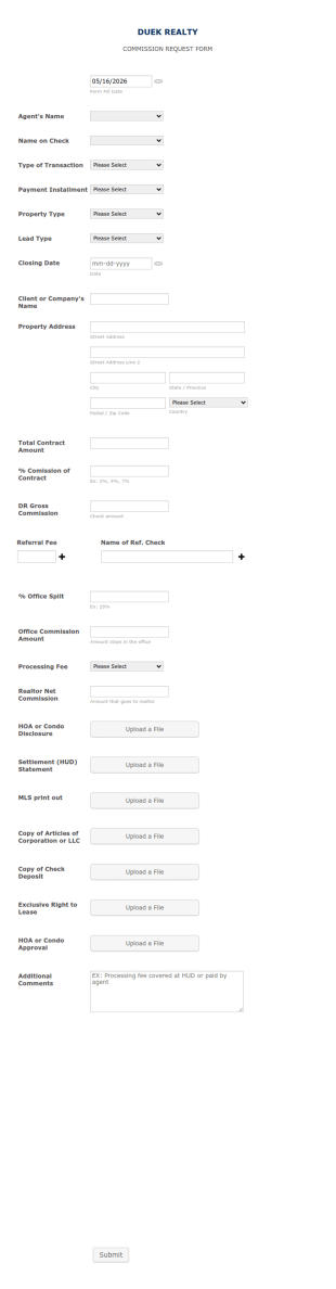 Digital Agent Commission Request Form Template