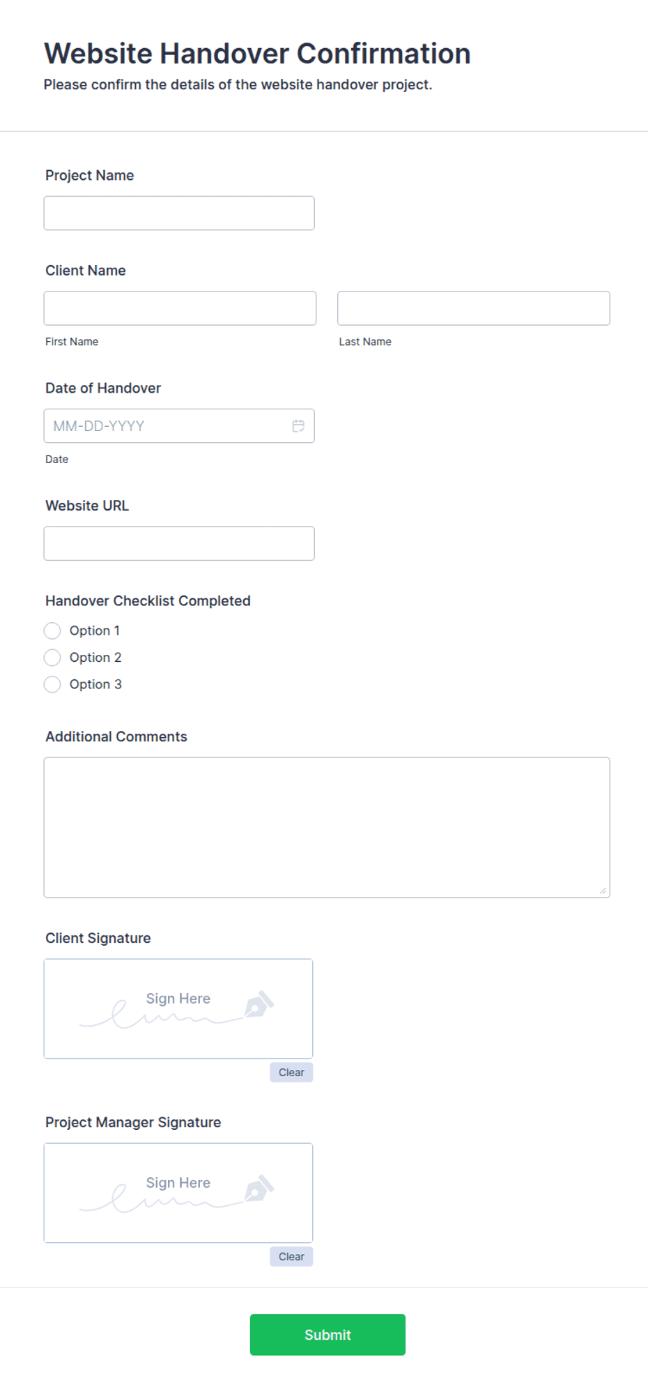 Website Handover Confirmation Form Template | Jotform