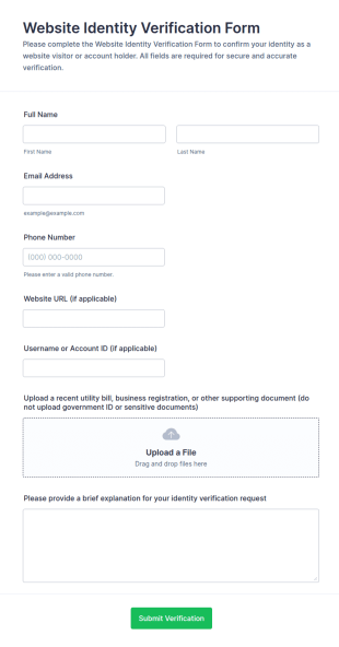 Website Identity Verification Form Template