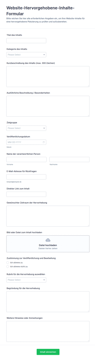 Website Inhaltsbeitragsformular