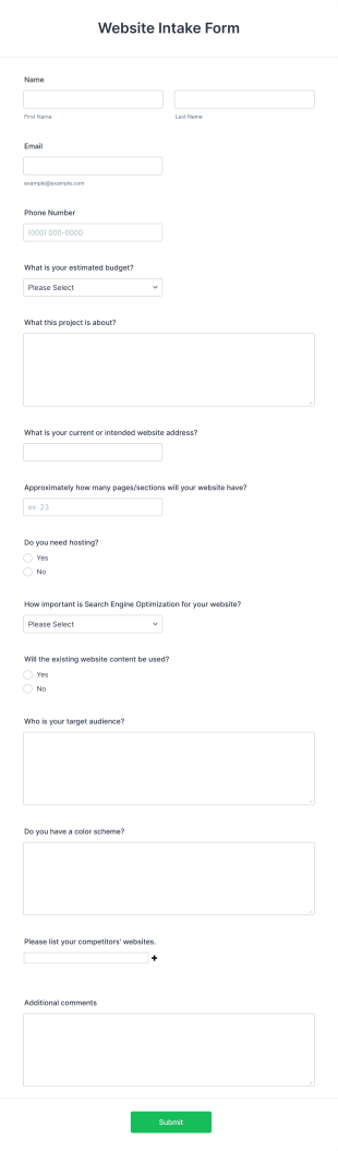 Website Intake Form Template